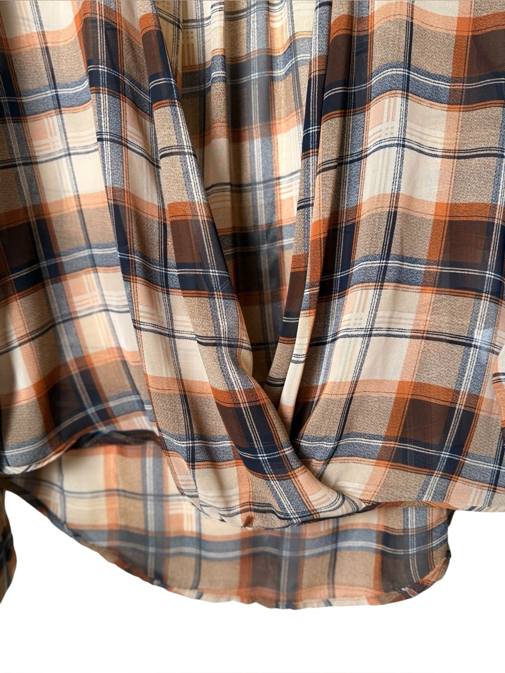 Sophie Rue Medium Plaid Draped Wrap Blouse - Beige, Brown & Navy - Picture 3 of 7